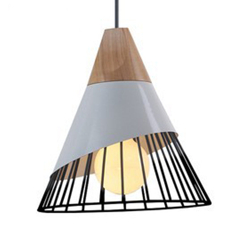 Pendante à poignée en bois, éclairage pendentif à 1 lumière macaroon à 1 lumière avec cage