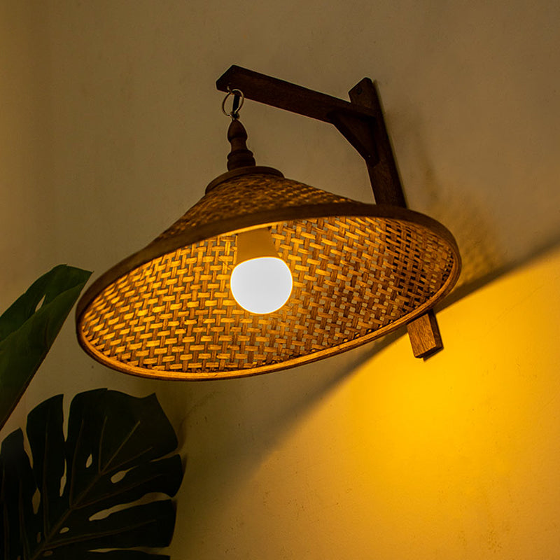 Conical Bamboe SCONCE LICHT CHINESE 1 lamp bruine wandbevestiging verlichting voor trap