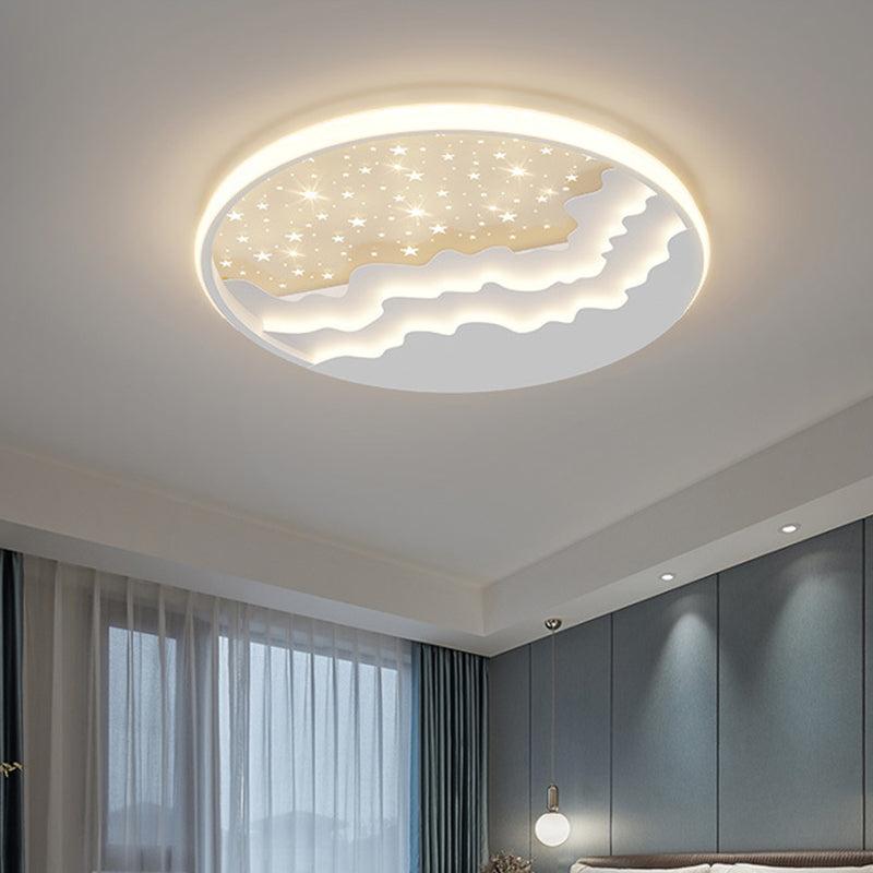 Round Flush Mount Light Modern LED Ceiling Light Fixture with Metal Shade for Bedroom