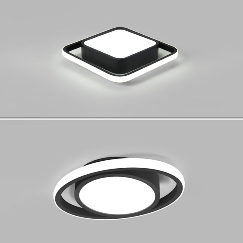 Black-White LED Flush Mount Ceiling Fixture with Acrylic Shade Modern Flush Light