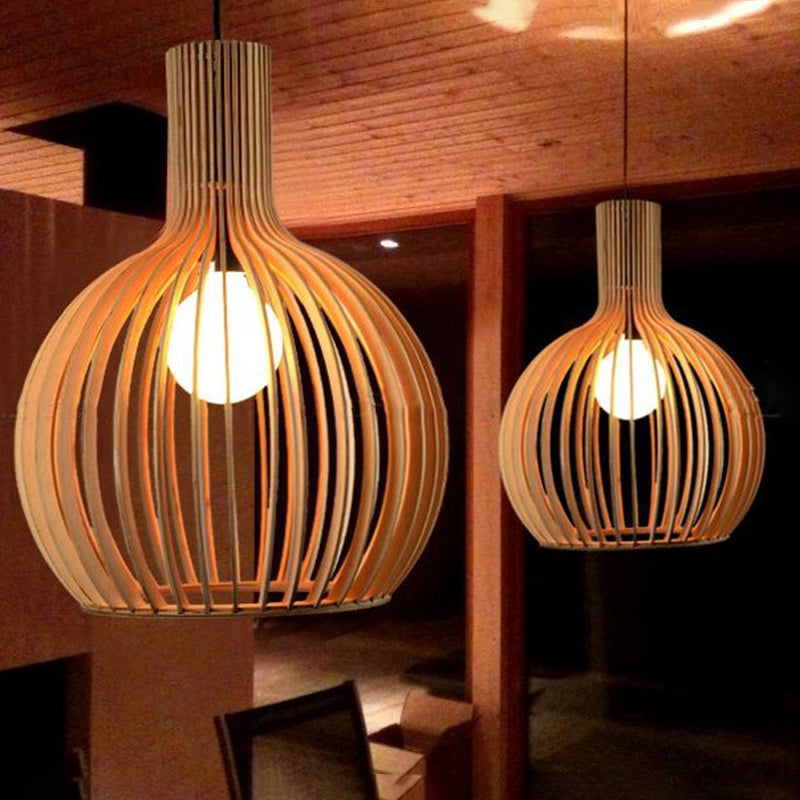 Wood Geometric Shape Pendant Light Modern Style 1 Light Pendant for Living Room