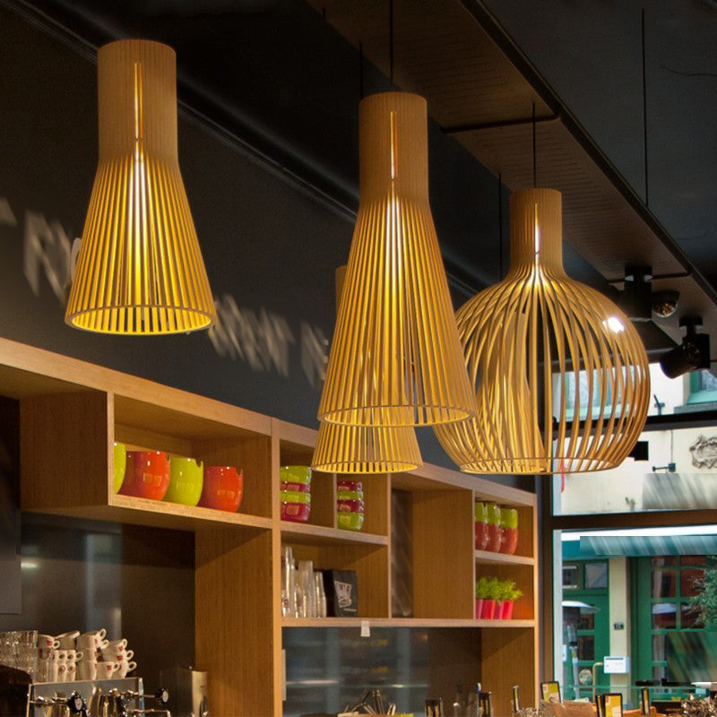 Wood Geometric Shape Pendant Light Modern Style 1 Light Pendant for Living Room