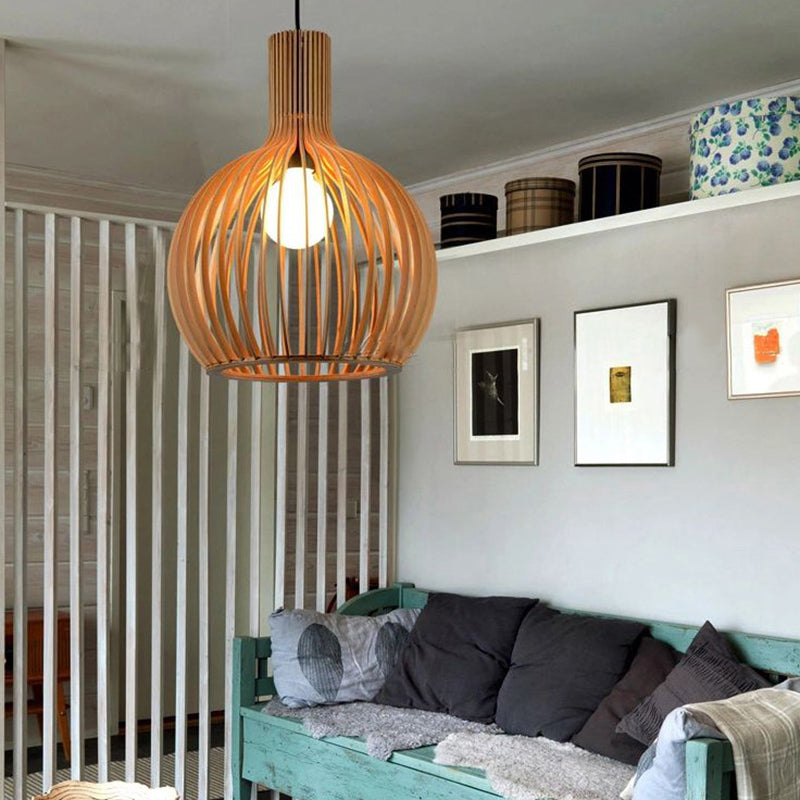 Wood Geometric Shape Pendant Light Modern Style 1 Light Pendant for Living Room
