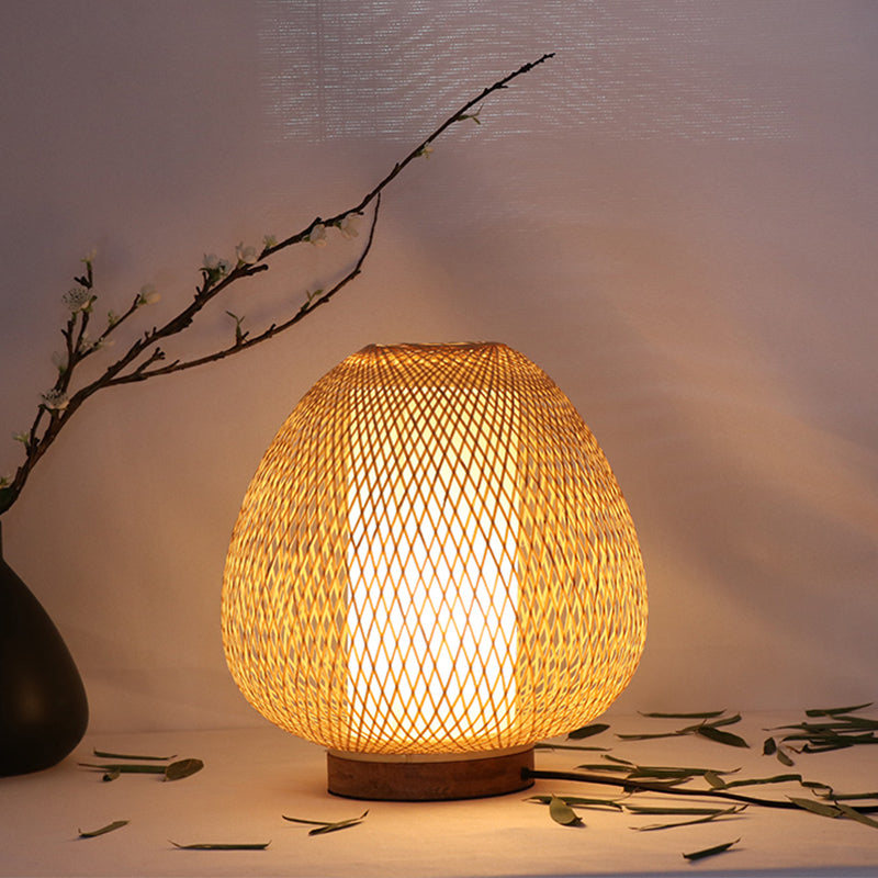1 tâche de tête de chambre à coucher léger en bois asiatique petite lampe de bureau avec une teinte en bambou artisanale