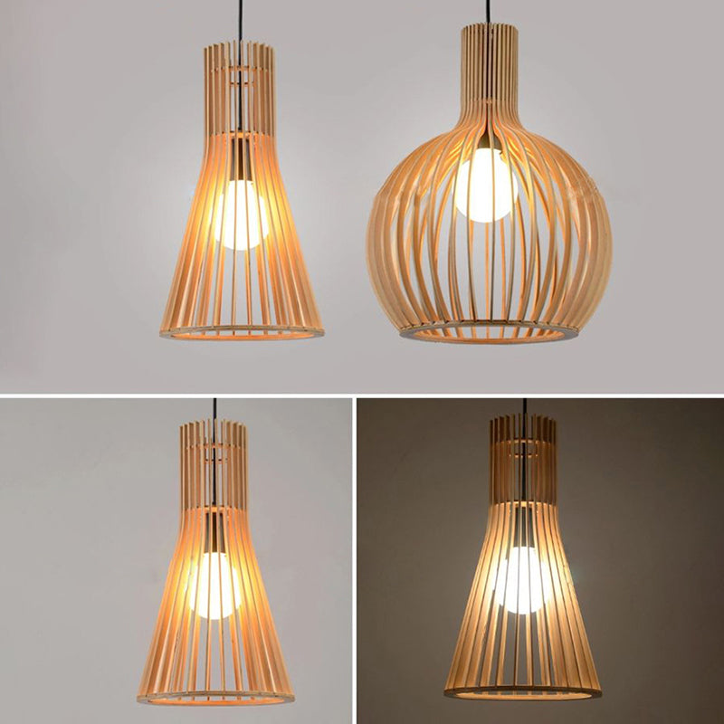 Wood Geometric Shape Pendant Light Modern Style 1 Light Pendant for Living Room