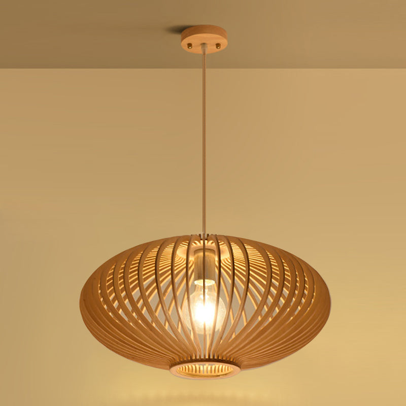 Holz geometrische Form Deckenleuchte chinesischer Stil Single -Anhänger für Esszimmer