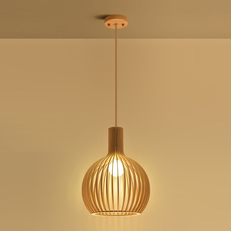 Holz geometrische Form Deckenleuchte chinesischer Stil Single -Anhänger für Esszimmer