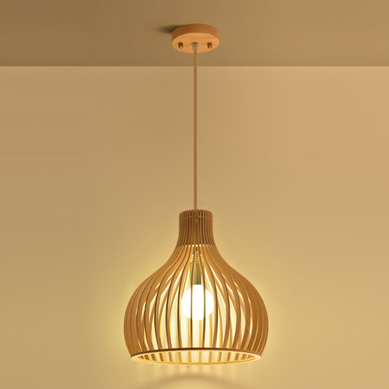 Holz geometrische Form Deckenleuchte chinesischer Stil Single -Anhänger für Esszimmer