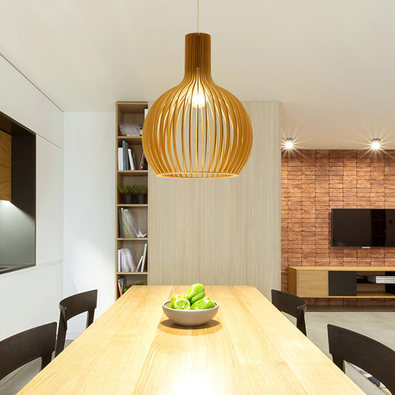 Holz geometrische Form Deckenleuchte chinesischer Stil Single -Anhänger für Esszimmer