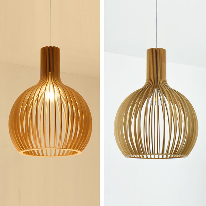 Holz geometrische Form Deckenleuchte chinesischer Stil Single -Anhänger für Esszimmer