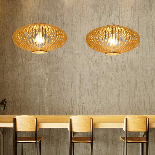 Holz geometrische Form Deckenleuchte chinesischer Stil Single -Anhänger für Esszimmer