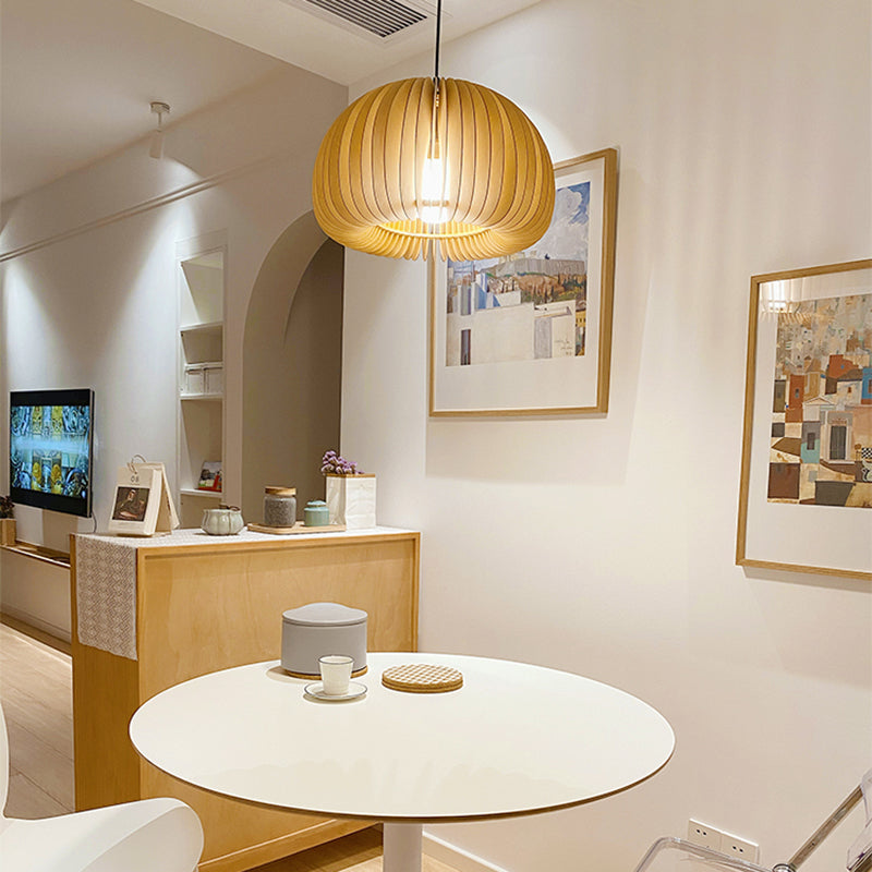 Modern Style Geometric Shape Pendant Wood 1 Light Hanging Lamp for Dinning Room