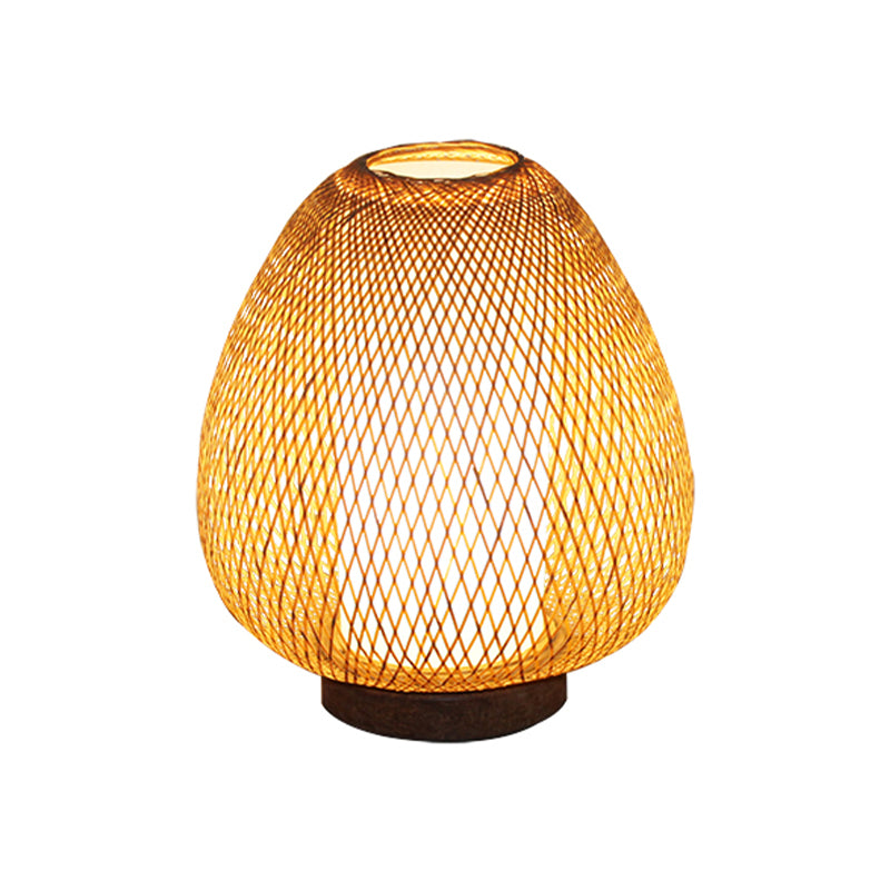1 tâche de tête de chambre à coucher léger en bois asiatique petite lampe de bureau avec une teinte en bambou artisanale