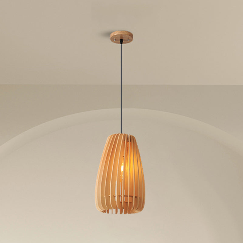 Moderner Stil Geometrischer Form Pendellholz Holz 1 hängende Lampe für Esszimmer