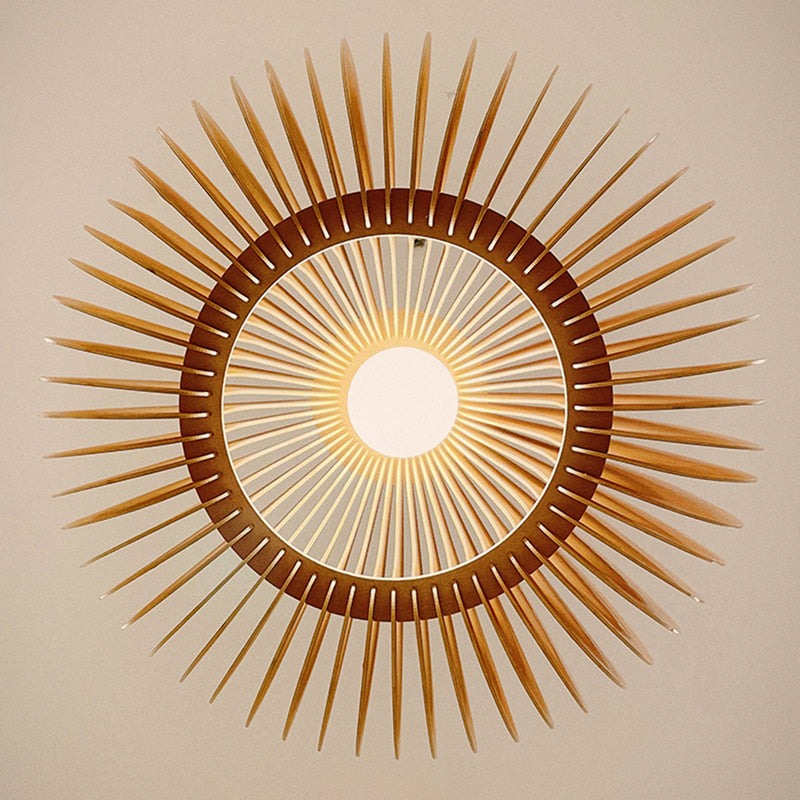 Modern Style Geometric Shape Pendant Wood 1 Light Hanging Lamp for Dinning Room