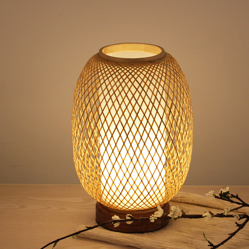 Lampada da scrivania Lanterna Bamboo giapponese 1 Testa BEIGE LIGHT CON BASE DI INGGIO