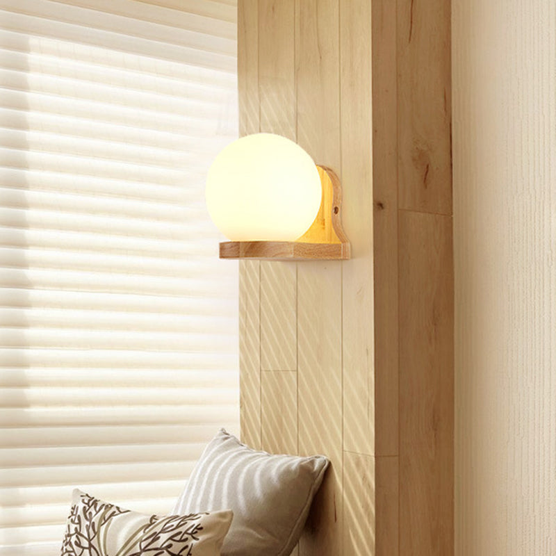 Contemporary White Glass and Wood Wall Sconce One Blub Wall Mounted Light Fixture for Living Room
