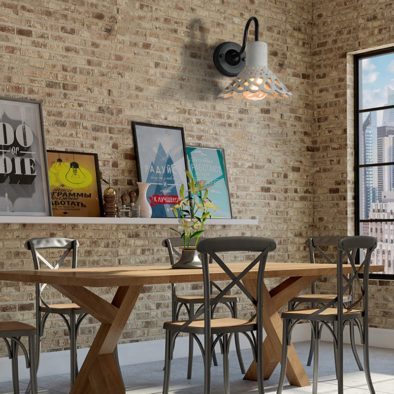 8.5"/9.5"/10" Wide Gooseneck Armed Wall Lighting Modernist Cement 1 Light Wall Mounted Light Fixture in Grey