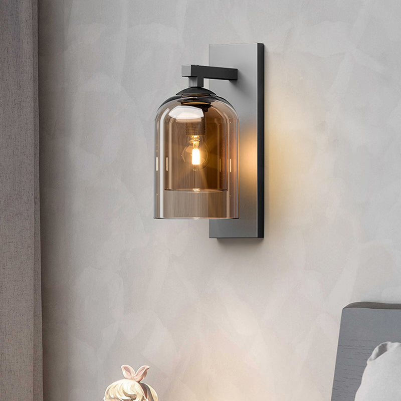 Lámpara de luz de drogadictos de tubo moderno lámpara montada en la pared del dormitorio de 1 luz con sombra de hierba de coñac