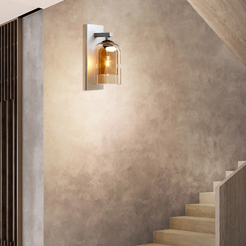 Lámpara de luz de drogadictos de tubo moderno lámpara montada en la pared del dormitorio de 1 luz con sombra de hierba de coñac