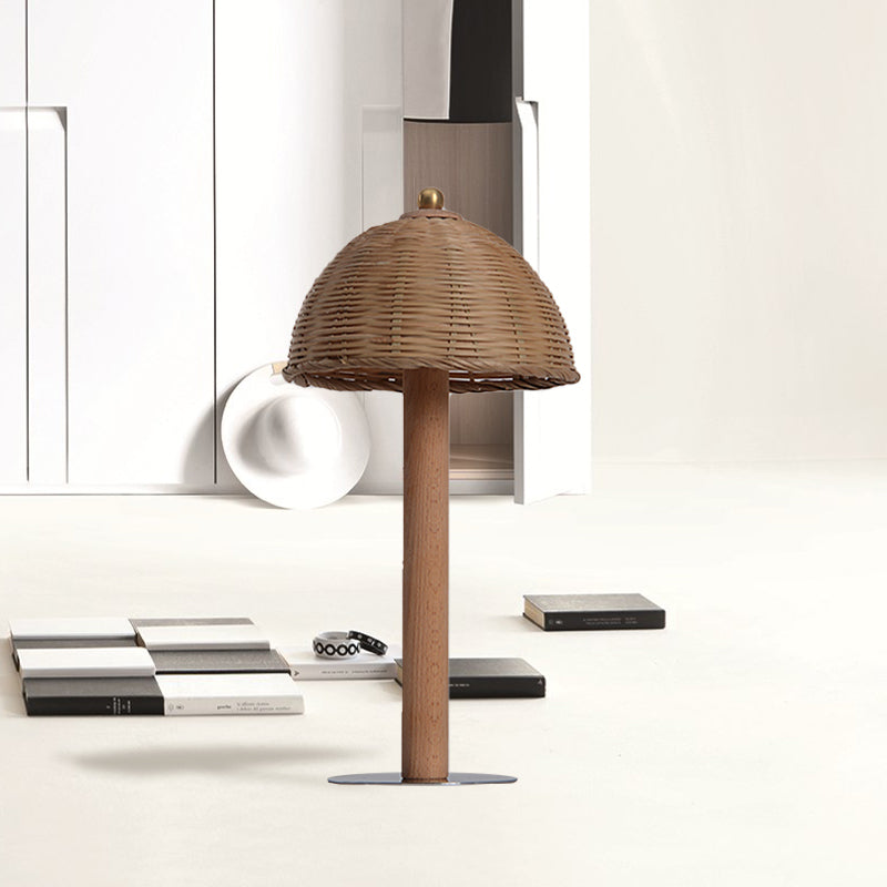 Hemisphere Desk Light Chinese Bamboo 1 Bulb Task Lighting in Wood for Dining Room