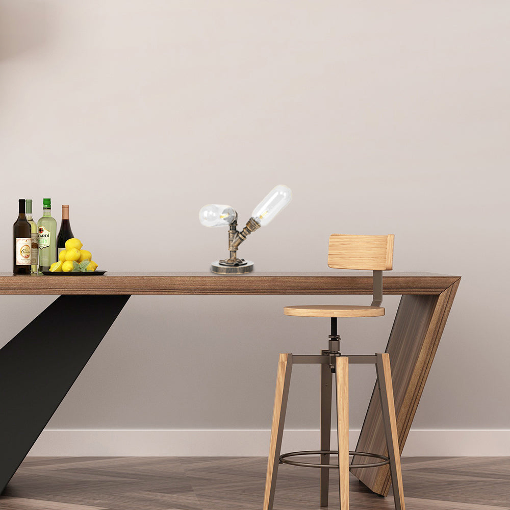 Industrial Oval Shade Desk Light 2-Bulb Clear/Bamernglas Tischlampe in gealterter Bronze für Wohnzimmer