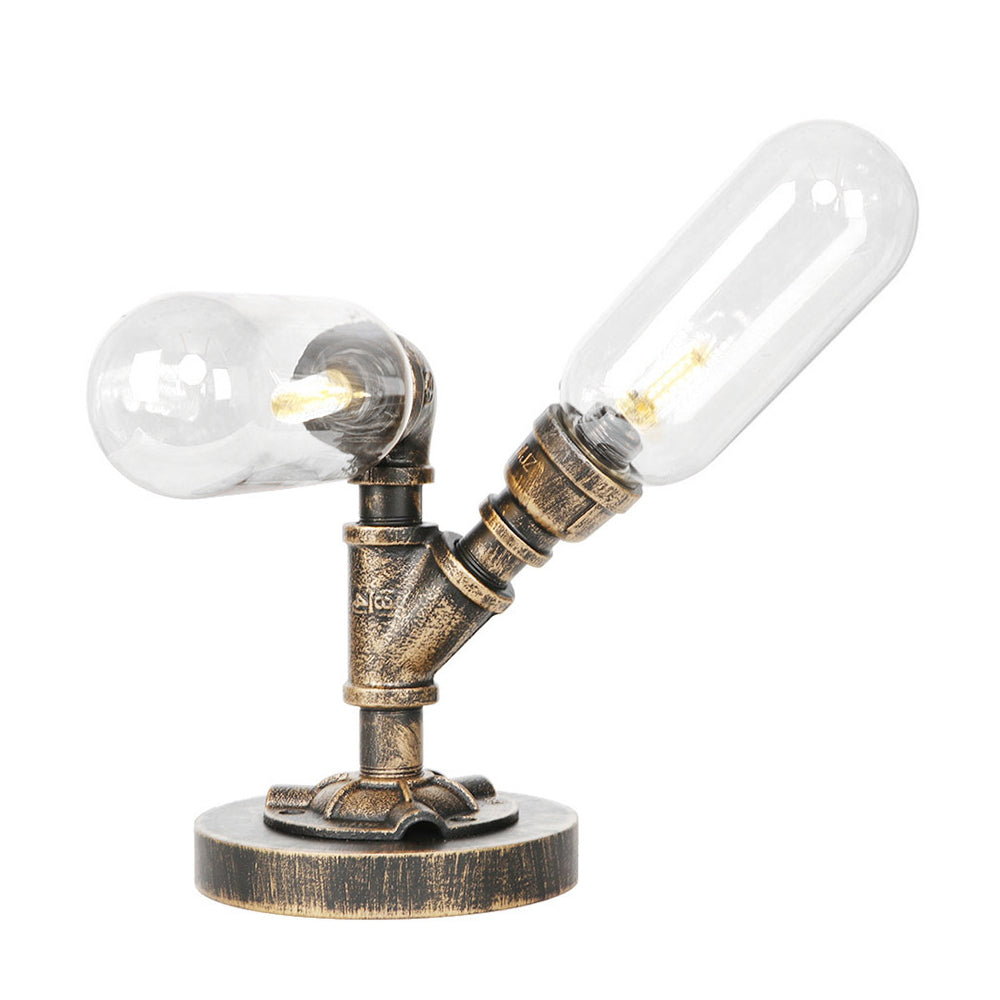 Industrial Oval Shade Desk Light 2-Bulb Clear/Bamernglas Tischlampe in gealterter Bronze für Wohnzimmer