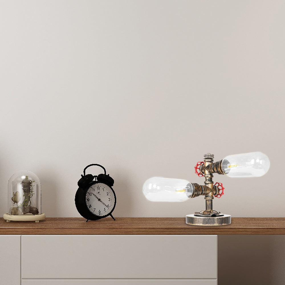 Industrial Oval Shade Desk Light 2-Bulb Clear/Bamernglas Tischlampe in gealterter Bronze für Wohnzimmer