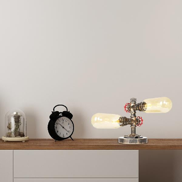 Industrial Oval Shade Desk Light 2-Bulb Clear/Bamernglas Tischlampe in gealterter Bronze für Wohnzimmer