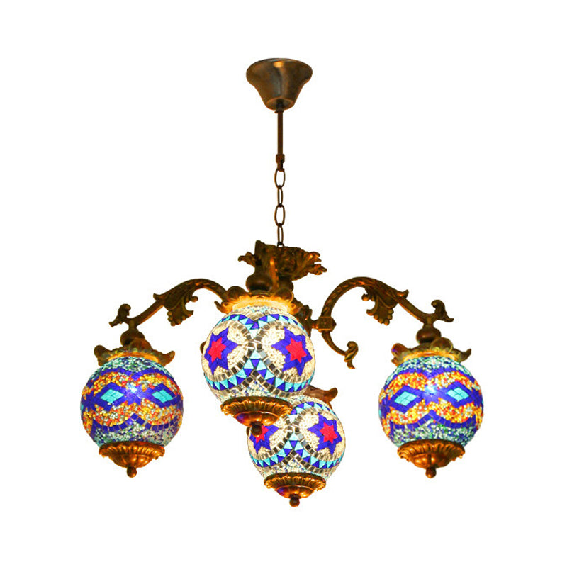 4/9/13 Bulbs Chandelier Lighting Traditional Radial Stained Glass Ceiling Hang Fixture in Brass with Round Canopy