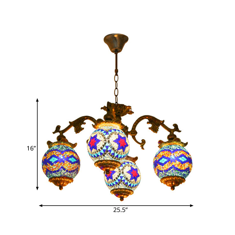 4/9/13 Bulbs Chandelier Lighting Traditional Radial Stained Glass Ceiling Hang Fixture in Brass with Round Canopy