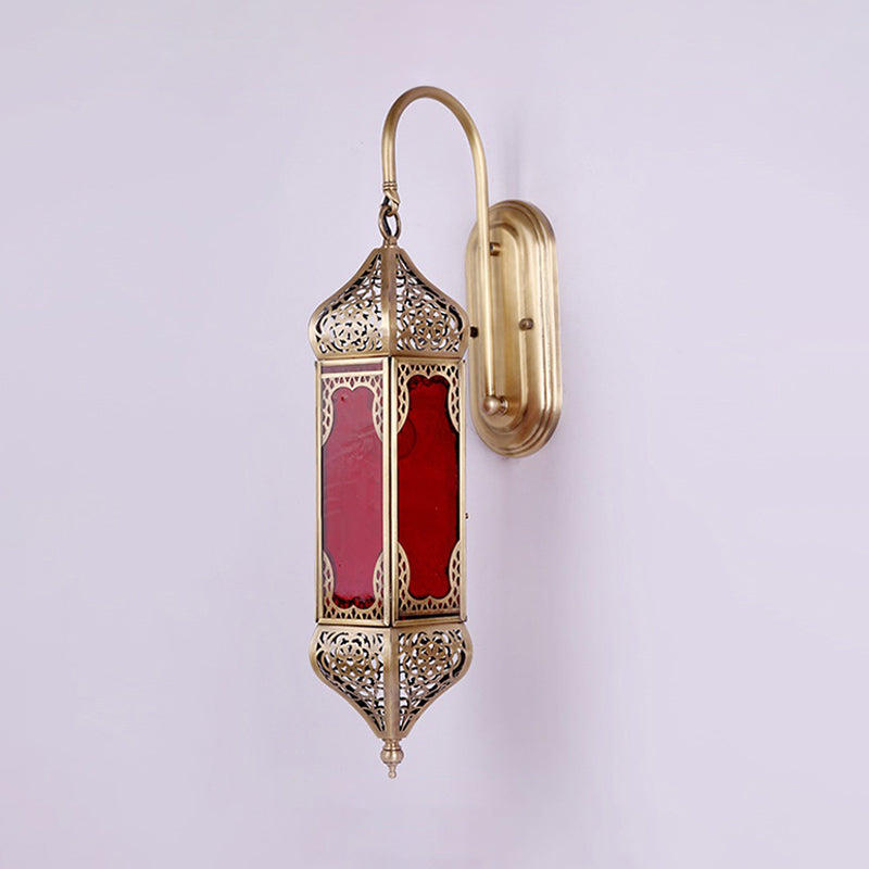 Brass Hexagonal Wall Lighting Art Deco Metal 1 Bulb Restaurant Sconce Light Fixture