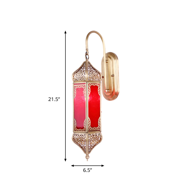Brass Hexagonal Wall Lighting Art Deco Metal 1 Bulb Restaurant Sconce Light Fixture