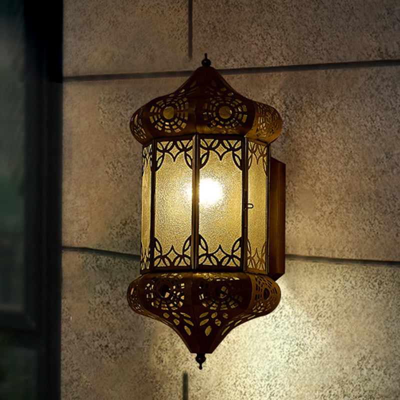 Brass Lantern Sconce Light Art Deco Metal 1 Bulb Living Room Wall Mounted Lighting