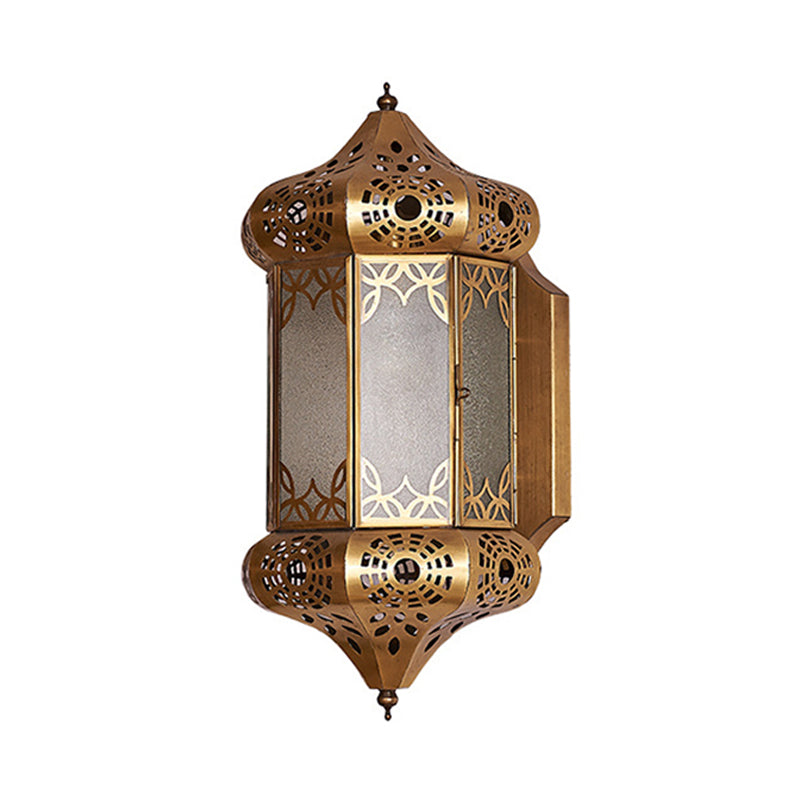 Brass Lantern Sconce Light Art Deco Metal 1 Bulb Living Room Wall Mounted Lighting