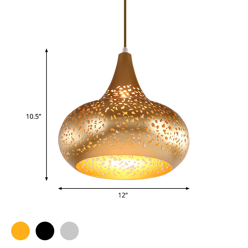 Droplet Hanging Light Traditionary Metal 1 Bulb Pendant Lighting Fixture in Silver/Bronze/Gold for Bedroom