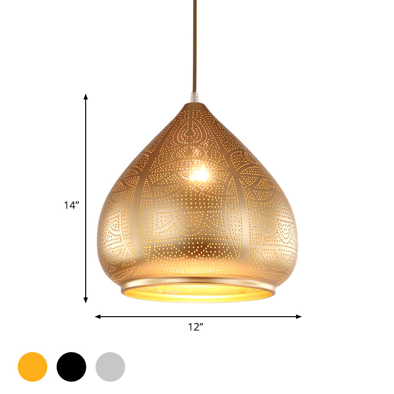 1 Head Teardrop Pendant Lighting Traditional Metal Ceiling Suspension Lamp in Silver/Bronze/Gold