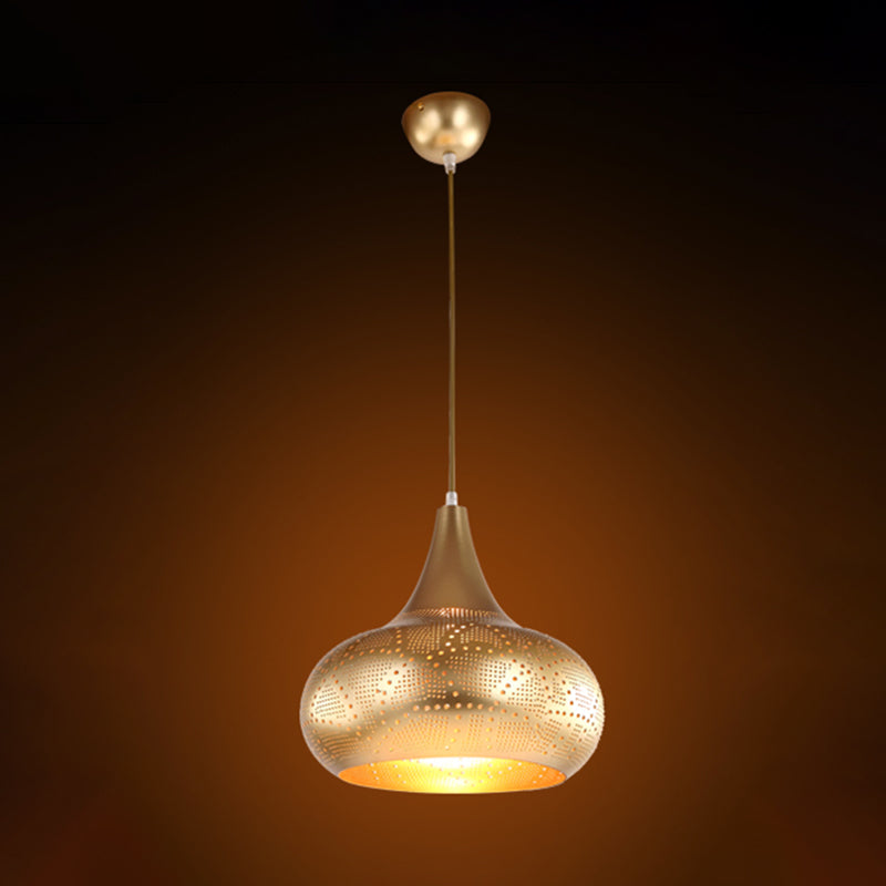 Gourd Restaurant Down Lighting Art Deco Metal 1 Bulb Silver/Bronze/Brass Hanging Pendant Light