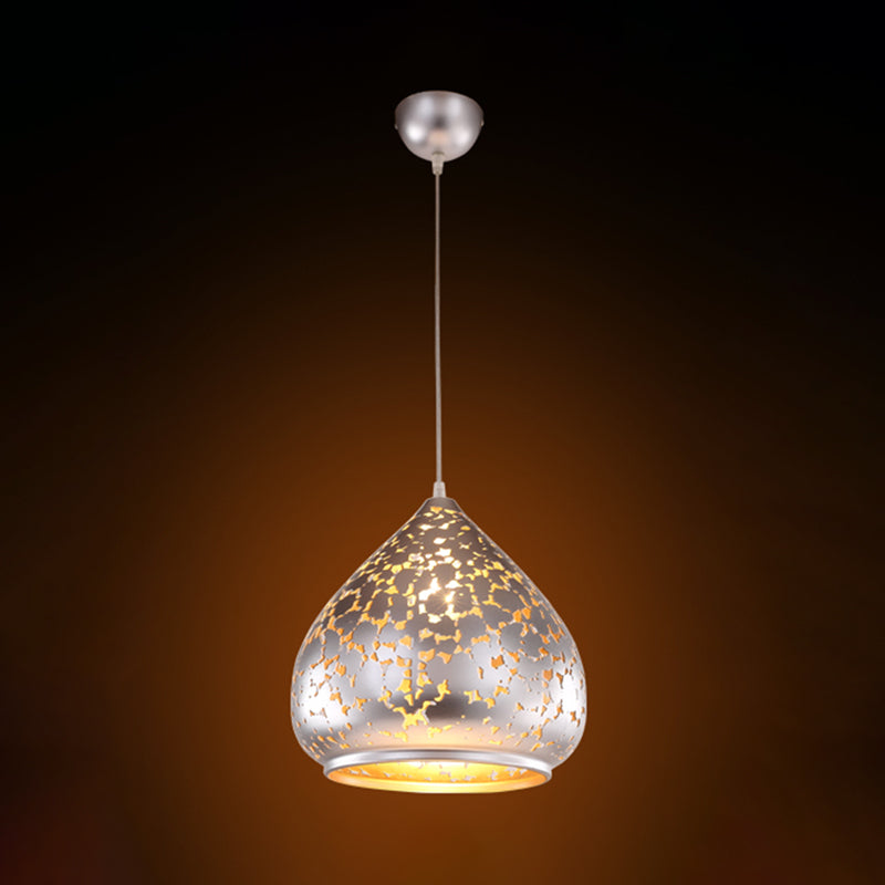 Pendard sculpté arabe Métal de métal 1 ampoule Éclairage en suspension en argent / bronze / laiton pour la chambre