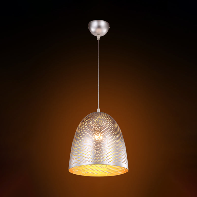 1 Bulb Dome Hanging Light Traditionary Metal Suspended Lighting Fixture in Silver
