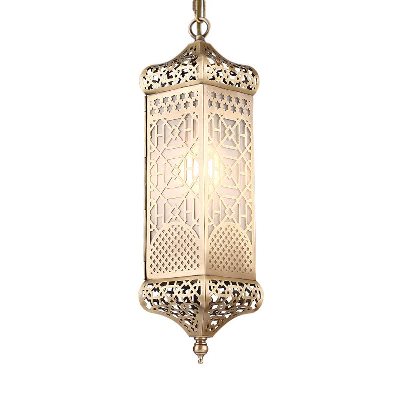 Art Deco Rectangular Pendant Light Metal 1 Head Suspended Lighting Fixture in Bronze