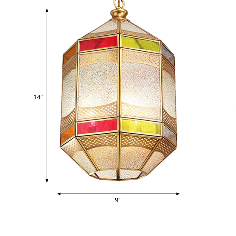 Arab Octangle Hanging Lamp Metal 1 Bulb Ceiling Pendant Light in Brass with Adjustable Chain