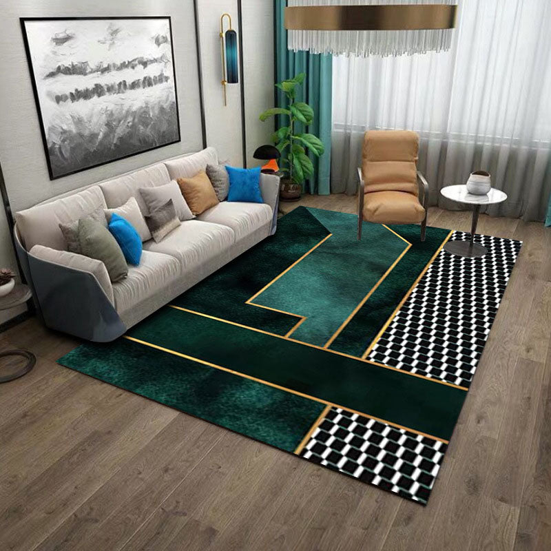 Green Living Room Area Carpet Polyester Color Block Area Rug Stain Resistant Rug for Home Decor