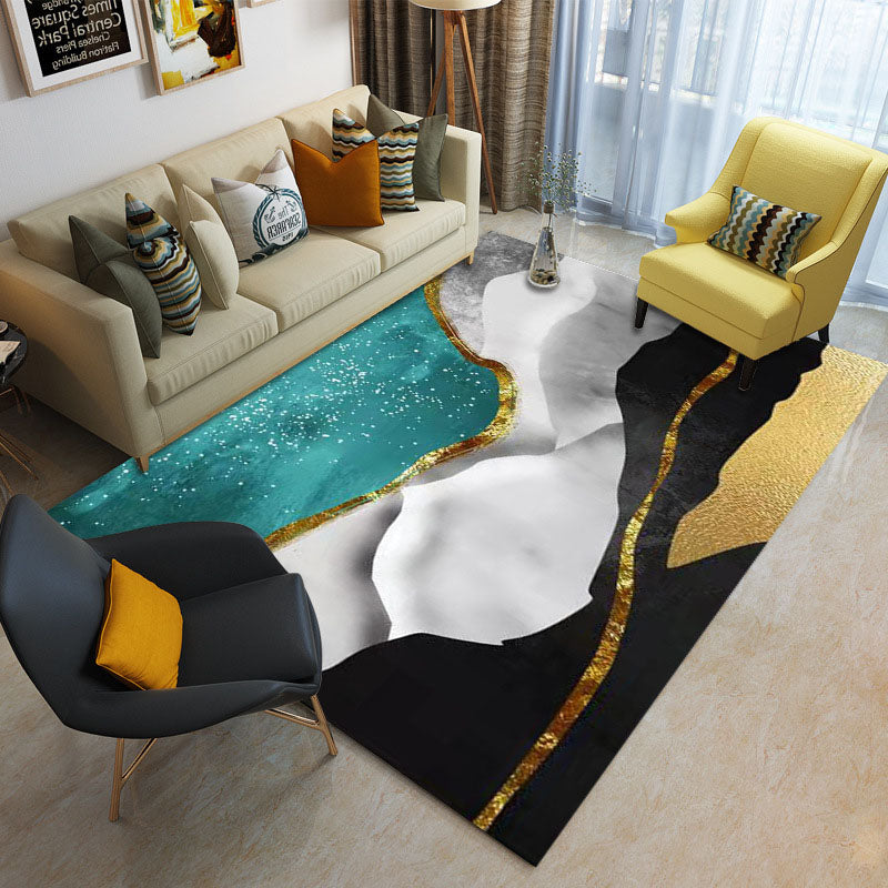 Green Living Room Area Carpet Polyester Color Block Area Rug Stain Resistant Rug for Home Decor