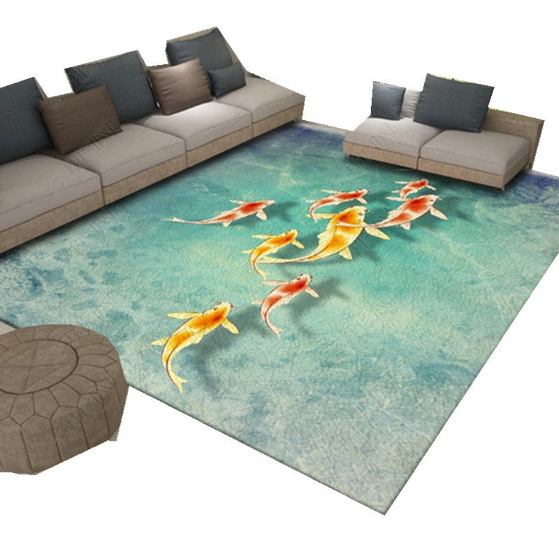 Green Modern Area Carpet Animals Pattern Polyester Area Rug Stain Resistant Rug for Home Decor