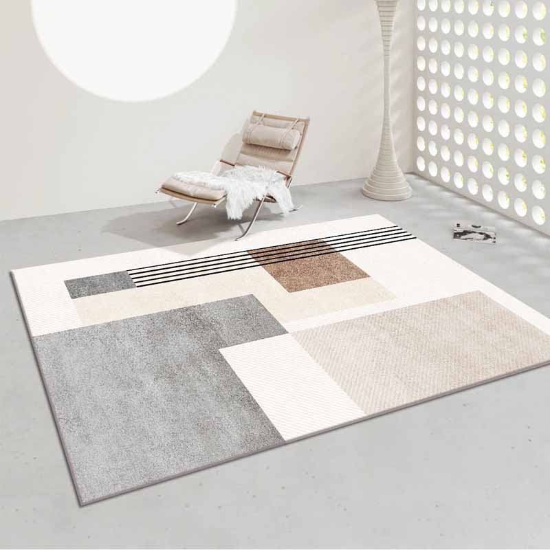 Simplicity Area Carpet Modern Contrast Panel Rug Polyester Stain Resistant Area Rug for Living Room
