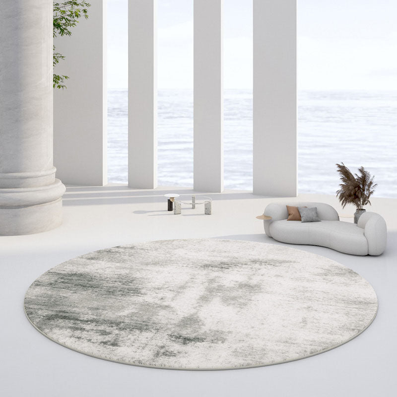 Round Watercolor Carpet Washable Indoor Rug Polyester Stain Resistant Rug for Living Room