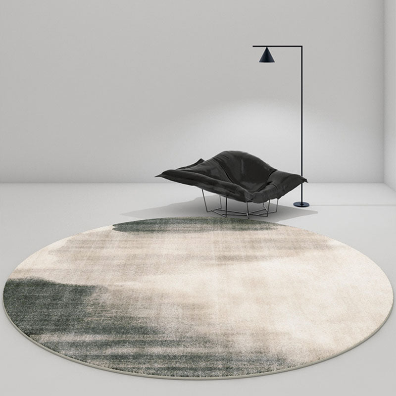 Round Watercolor Carpet Washable Indoor Rug Polyester Stain Resistant Rug for Living Room