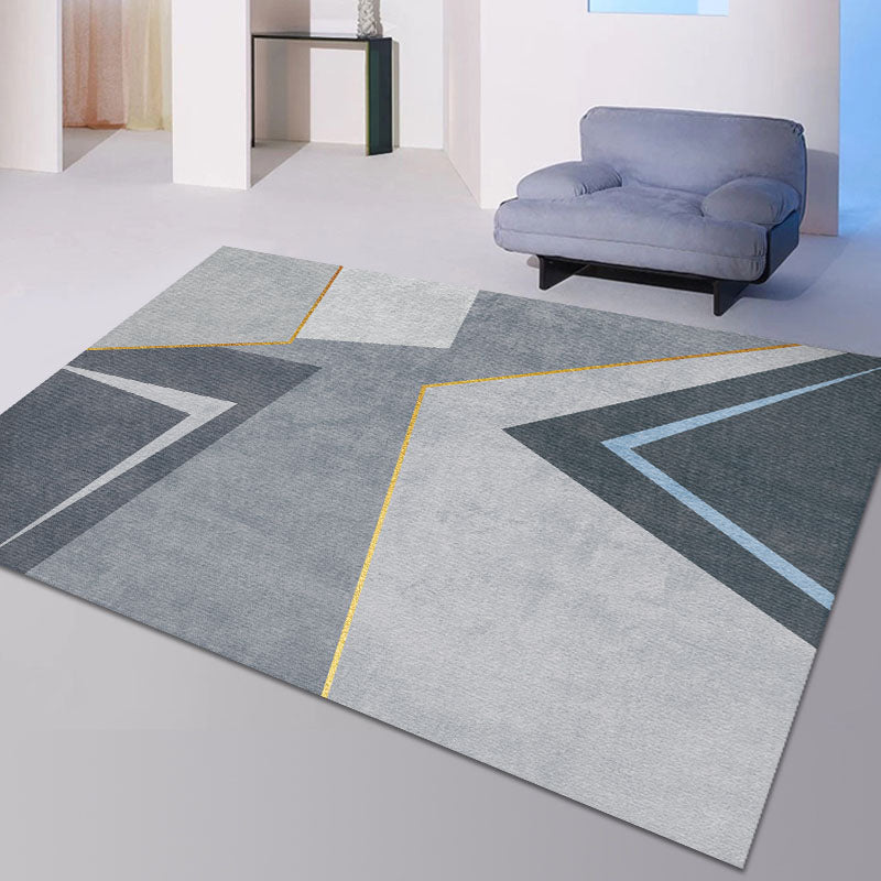 Blue Geometric Pattern Rug Modern Polyester Area Rug Non-Slip Backing Carpet for Living Room
