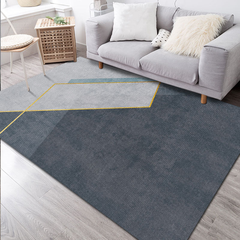 Blue Geometric Pattern Rug Modern Polyester Area Rug Non-Slip Backing Carpet for Living Room